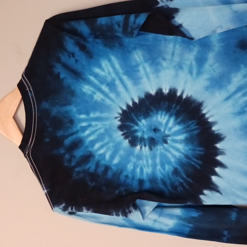 Gildan Tie Dye Long Sleeve T-Shirt Blue Size S - Picture 9 of 14